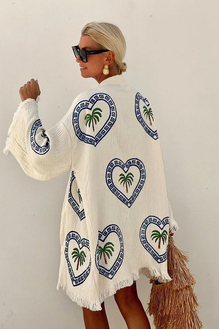 Palm Tree Midi Robe in Natural