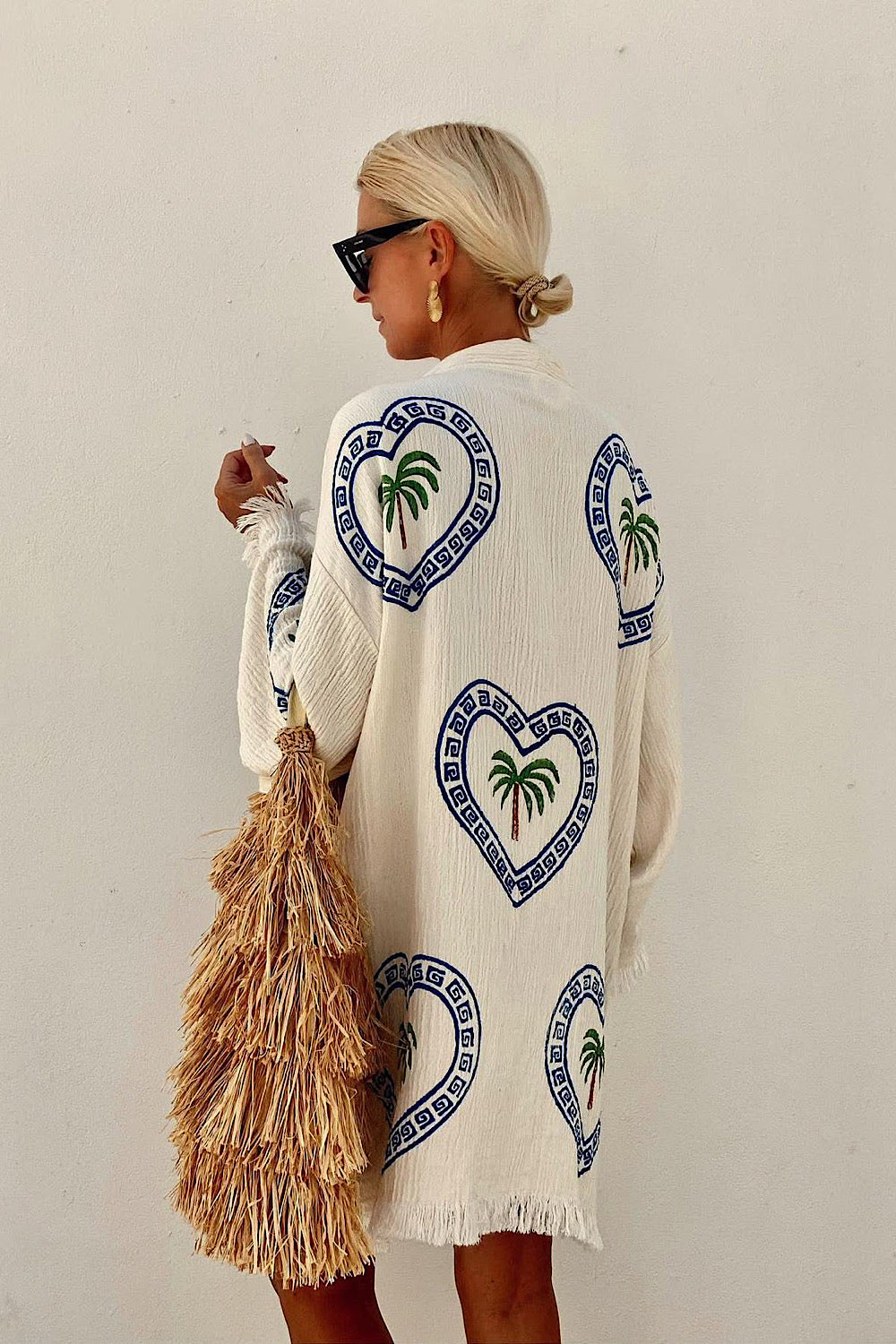 Palm Tree Midi Robe in Natural