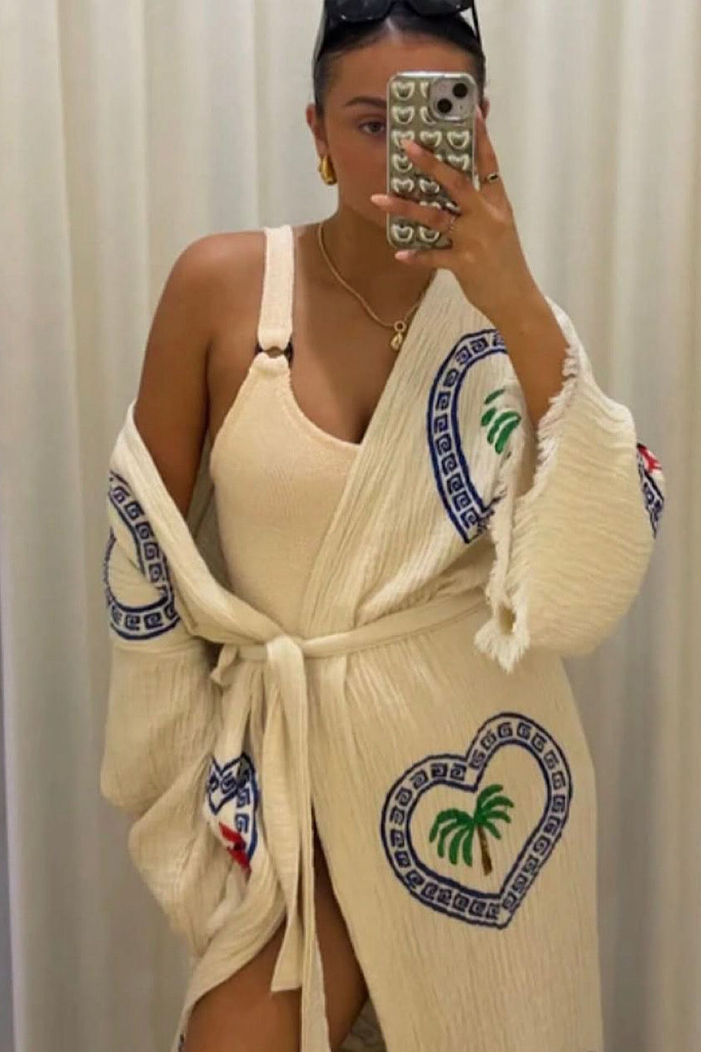 Palm & Crab Long Robe in Natural