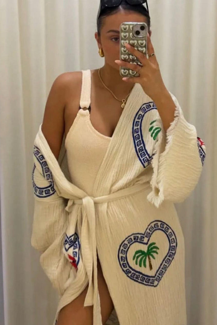 Palm & Crab Long Robe in Natural