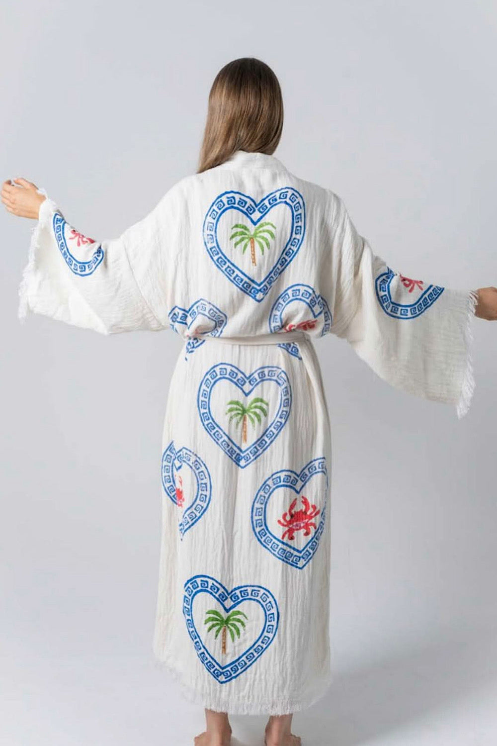 Palm & Crab Long Robe in Natural