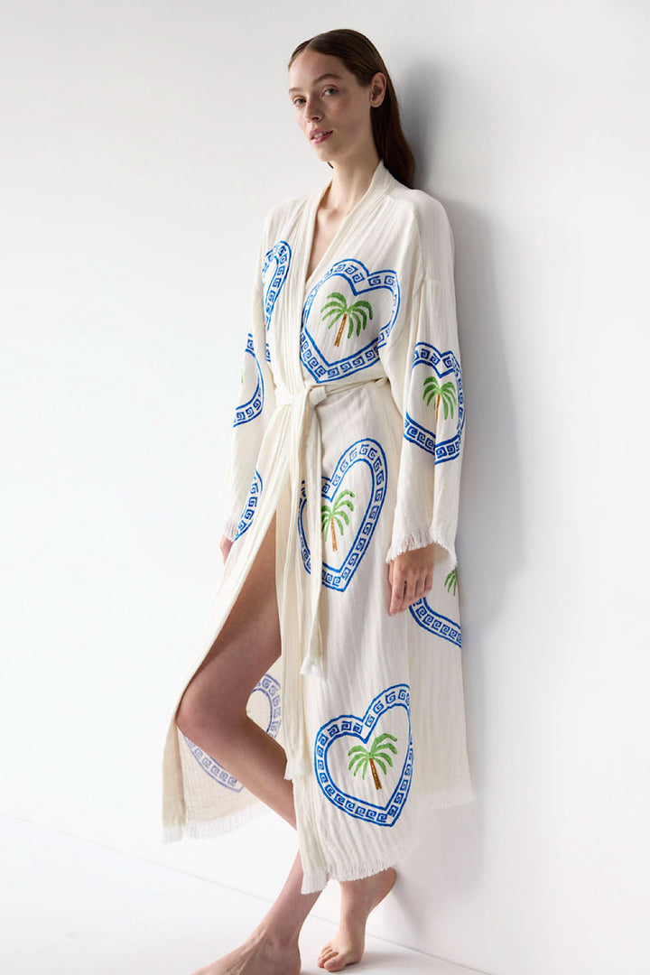 Palm Tree Long Robe in Natural